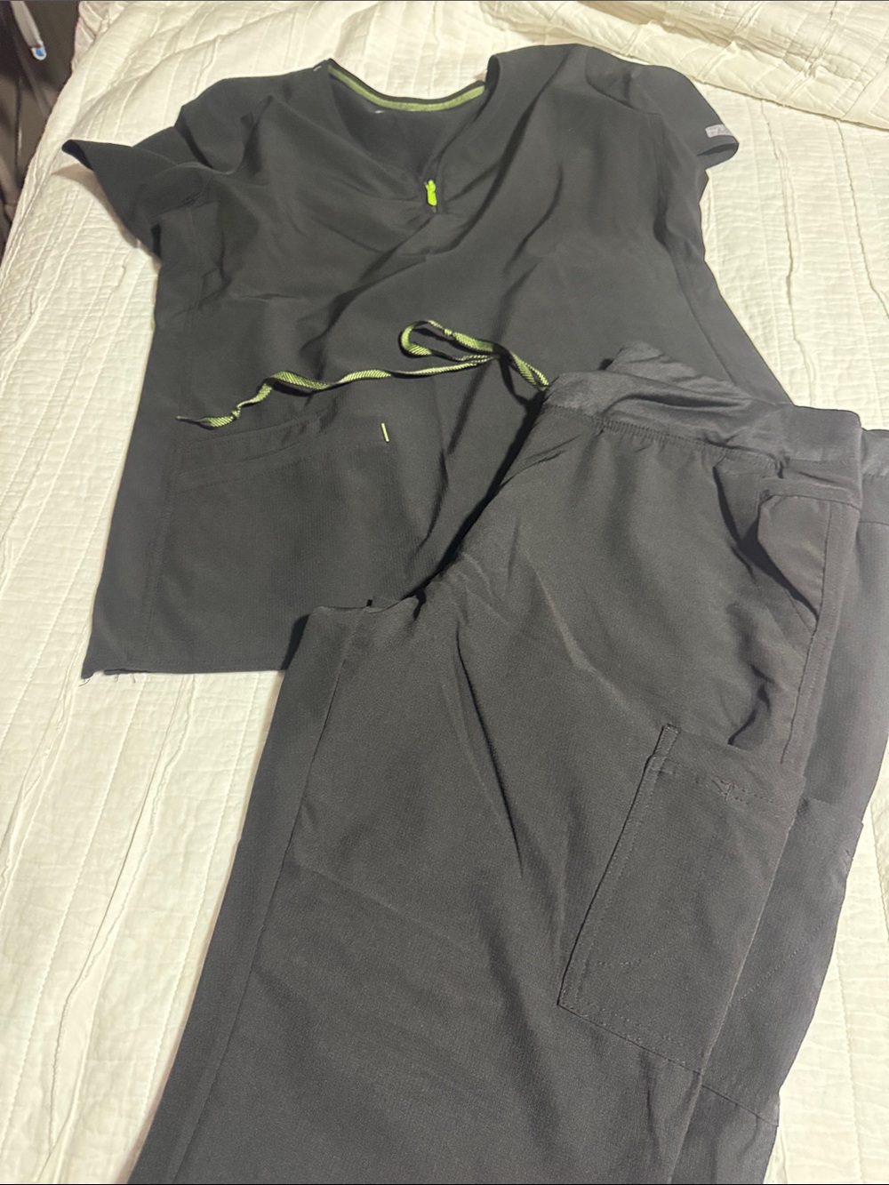 Med Couture Men's Black Athletic Drawstring Cargo Shorts with Lime Accents